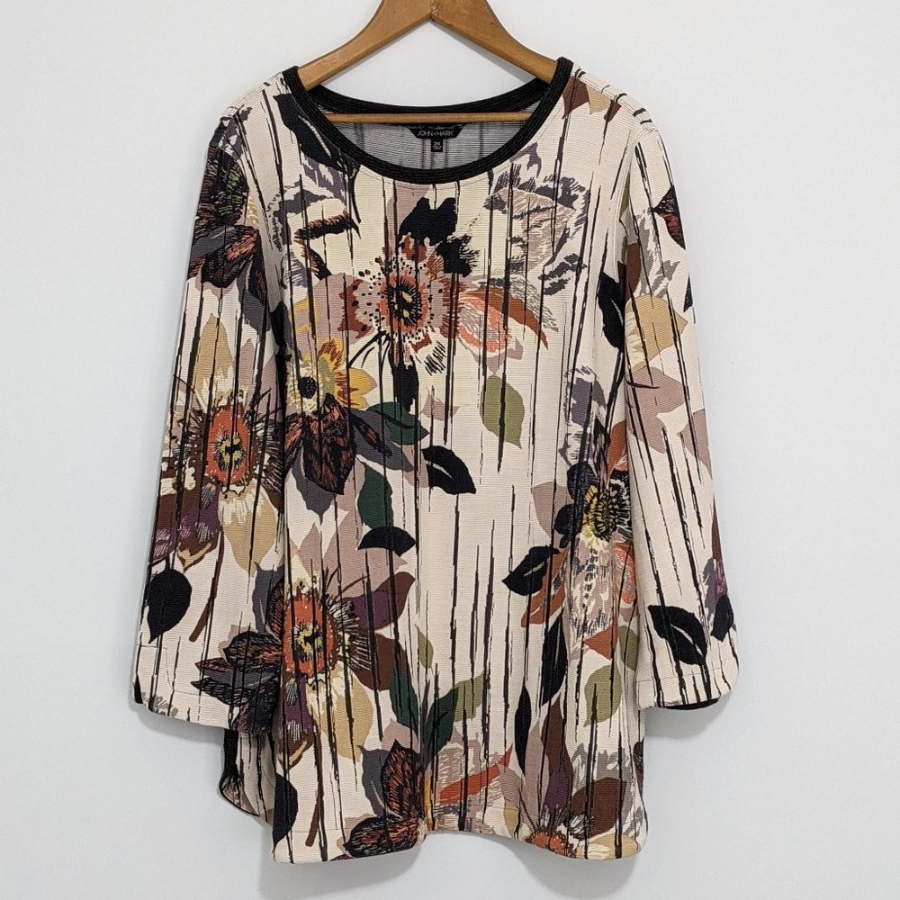 Mark John floral blouse, woven ribbed texture, Women's 2XL